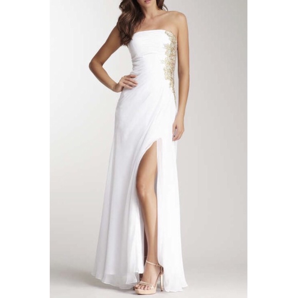 La Femme | Dresses | Nwt La Femme White And Gold Prom Dress | Poshmark